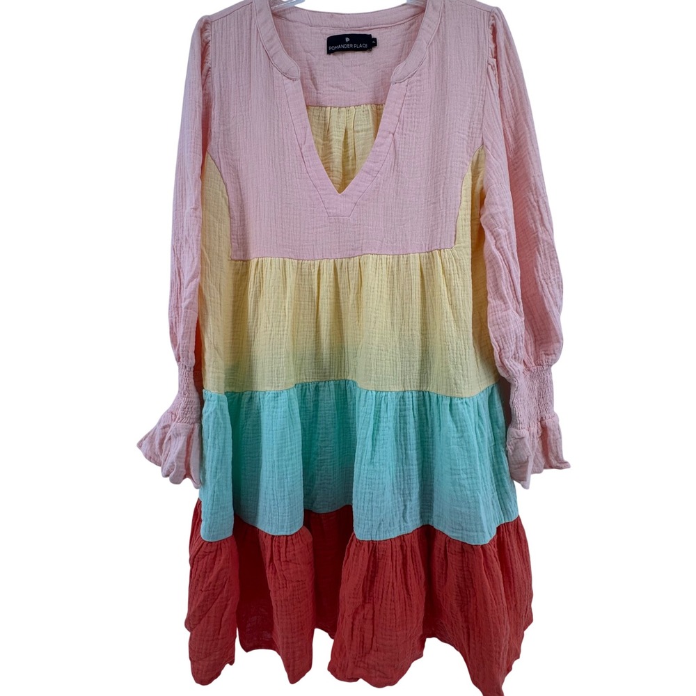 Pomander Place Mini Kenzo Dress Womens XL Pink Yellow Sorbet Cotton Gauze